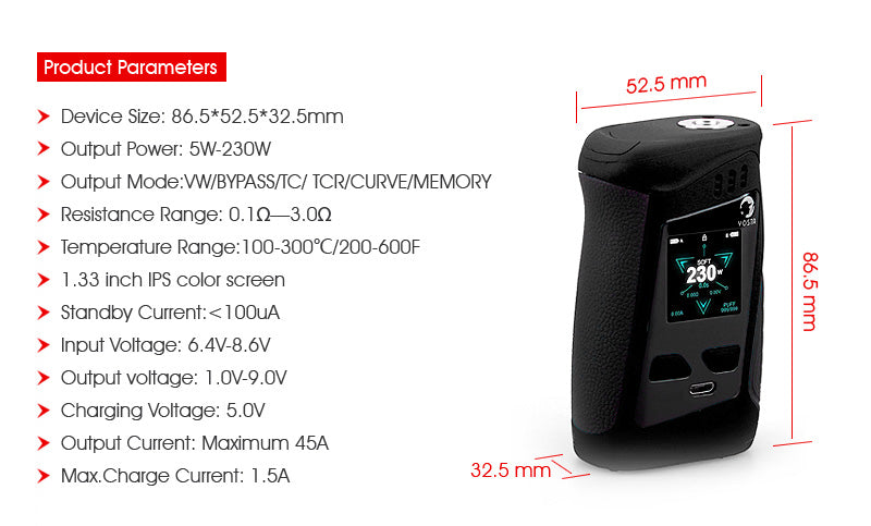 Yosta Livepor TC Box Mod 230W Parameter