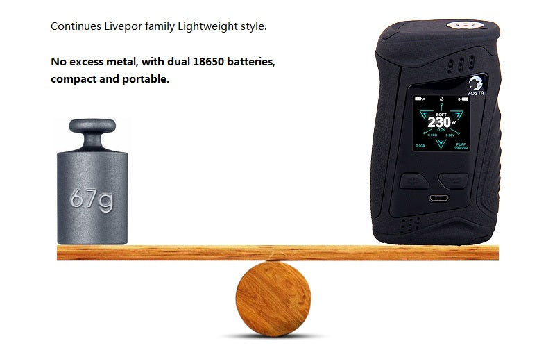 Yosta Livepor TC Box Mod 230W With Dual 18650 Batteries & Lightweight