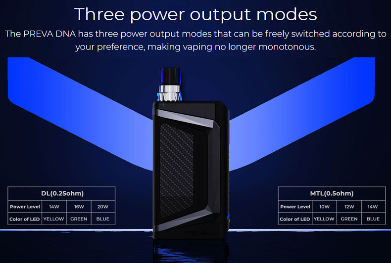 Wismec Preva DNA Vape Pod System VW Starter Kit 3 Power Output Modes
